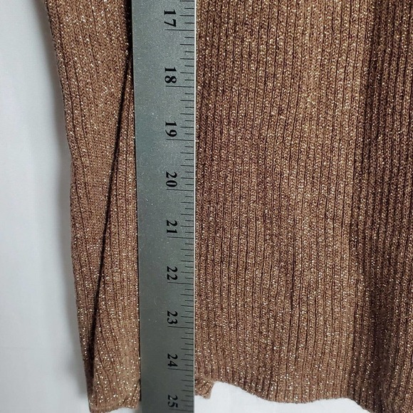 Y2K New York & Company Brown V-neck Stretchy Light Sweater Beads Sequins XL - Picture 6 of 7